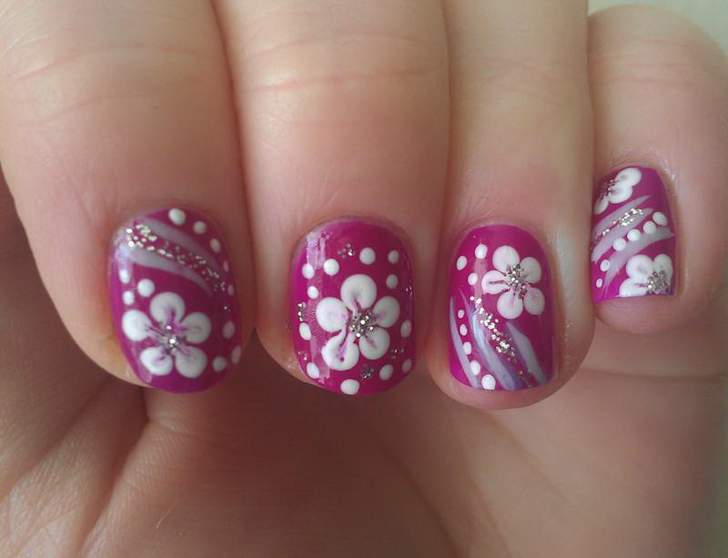 pink and white flower nail design