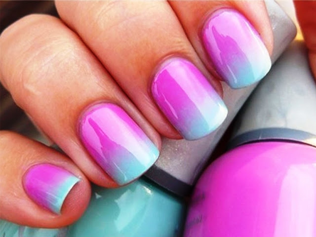 Ombre Pink and Light Blue - Nail Art