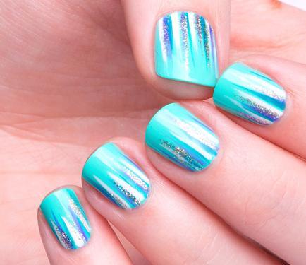 Shiny Nails with Cool Aqua Theme - Nail Art